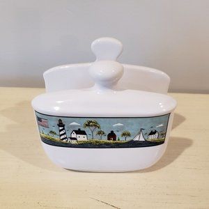 Ceramic Napkin Holder Warren Kimble Coastal Breeze Lighthouses Seaside Ocean